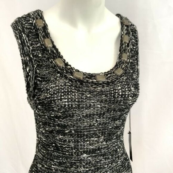 BCBGMaxAzria Open Knit Body-con Sweater Dress Cocktail Beaded Black M - Picture 9 of 9